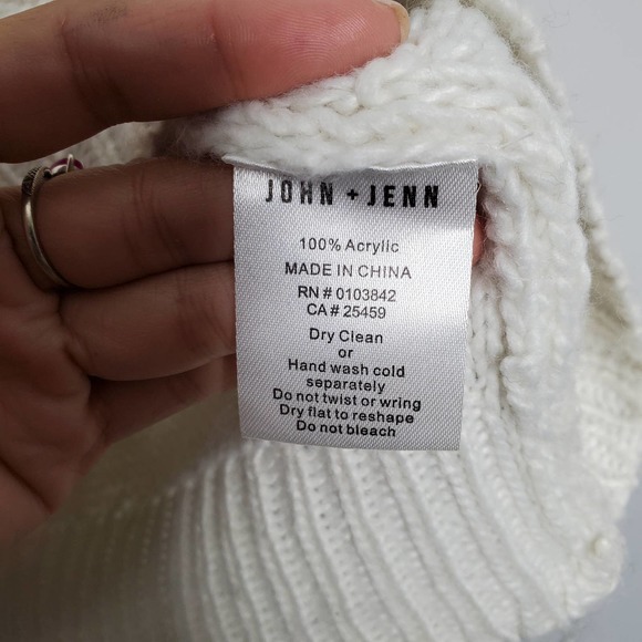 JOHN + JENN • White Petra Cable-Knit Fringe Sweater Sz Small - Picture 5 of 7